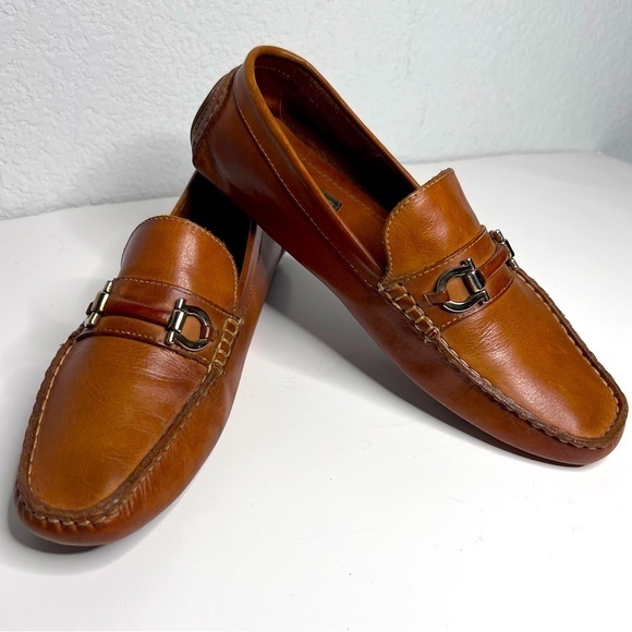 Donato Marrone Amazonas Cognac Tan Brown Leather Driver Loafers 9.5 D - Picture 1 of 13